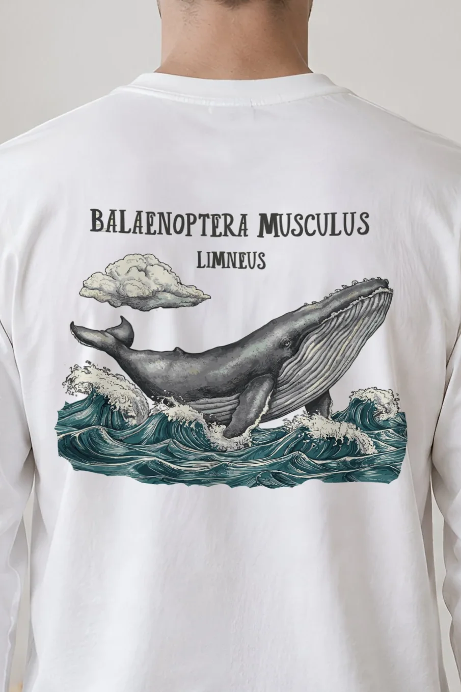 "Breaching Blue Whale" Unisex Longsleeve T-shirt - the graphic up close
