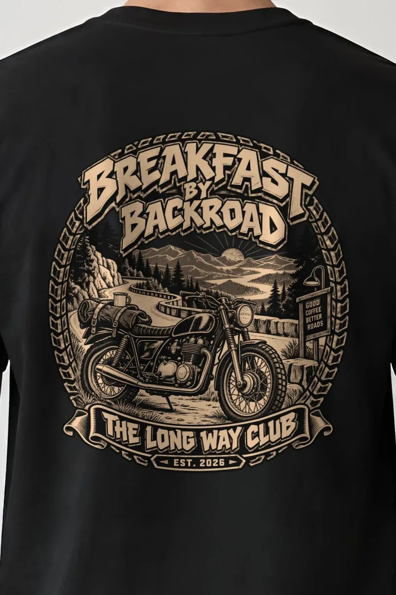 "Breakfast By Backroad" Heavyweight Unisex Crewneck T-shirt - the graphic up close