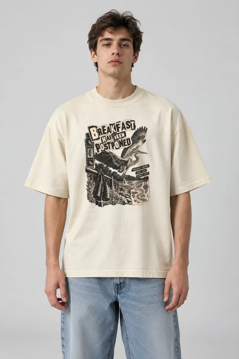 "Breakfast Has Been Postponed" Unisex Oversized Heavyweight Crewneck T-Shirt