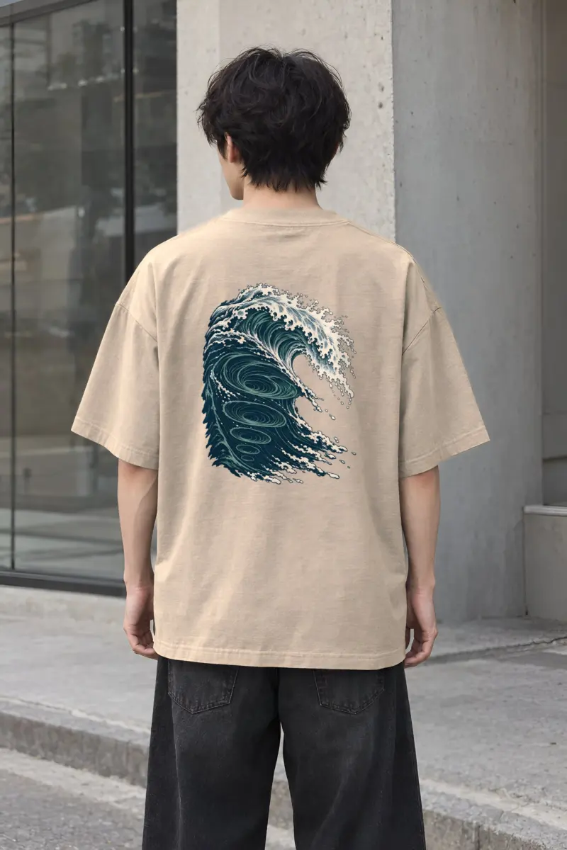 "Breaking Wave With Whirlpools" Men's Oversized Heavyweight Crewneck T-Shirt