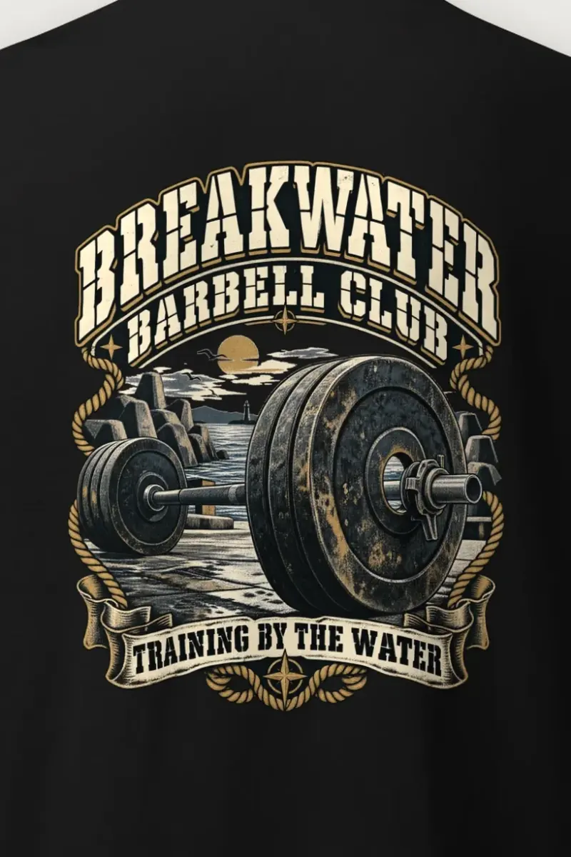 "Breakwater Barbell Club" Heavyweight Unisex Crewneck T-shirt - the graphic up close