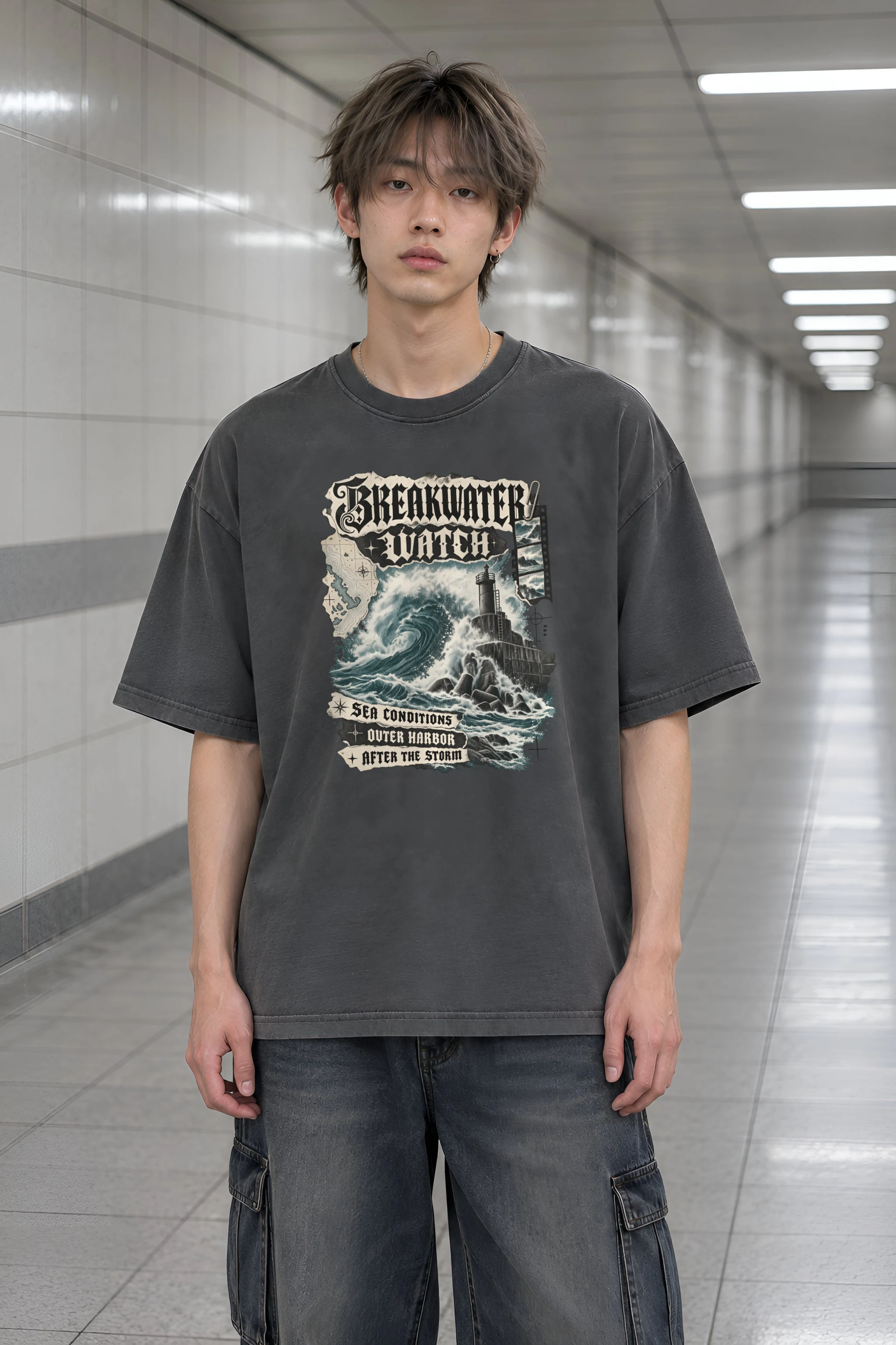 "Breakwater Diary" Men's Oversized Heavyweight Crewneck T-Shirt
