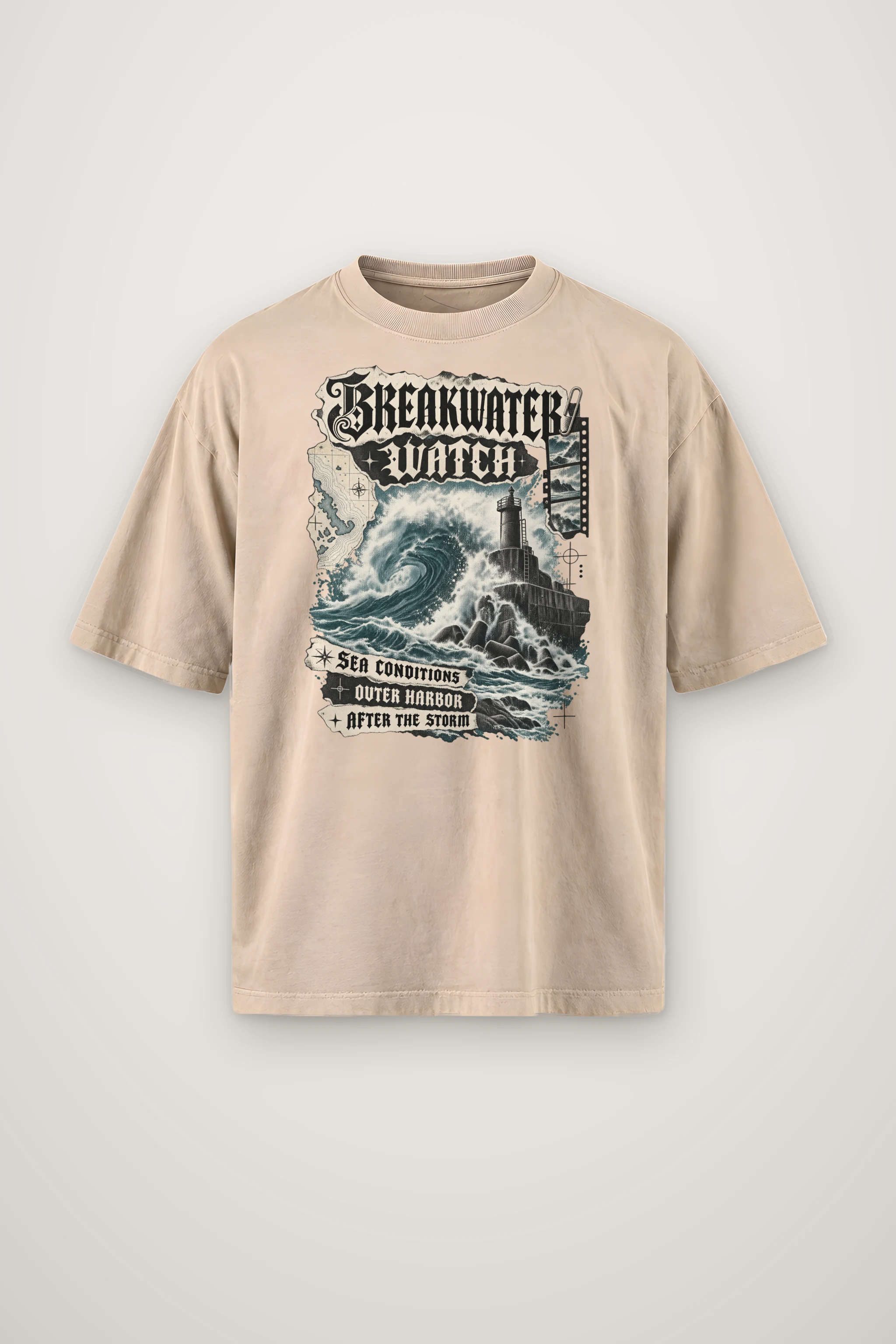 "Breakwater Diary" Men's Oversized Heavyweight Crewneck T-Shirt