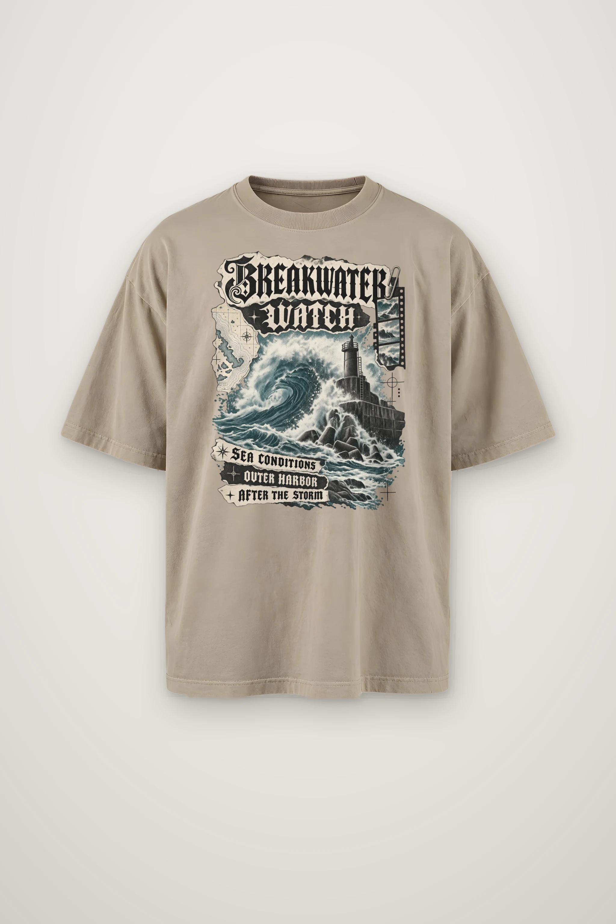 "Breakwater Diary" Men's Oversized Heavyweight Crewneck T-Shirt