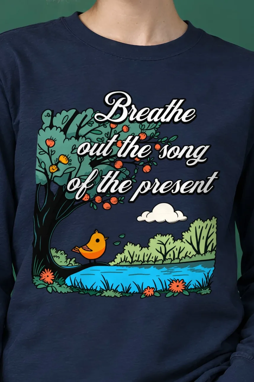 "Breathe Out The Song" Unisex Longsleeve T-shirt - the graphic up close