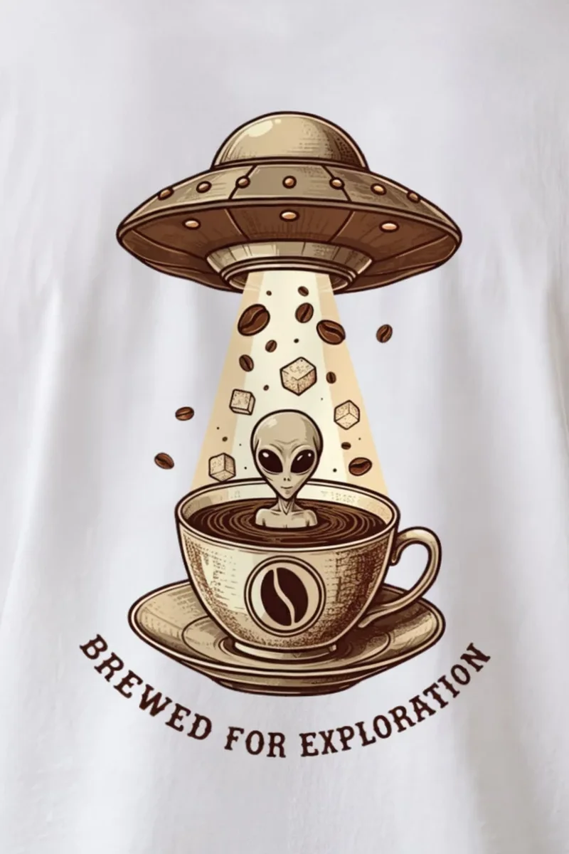 "Brewed For Exploration" Unisex Longsleeve T-shirt - the graphic up close