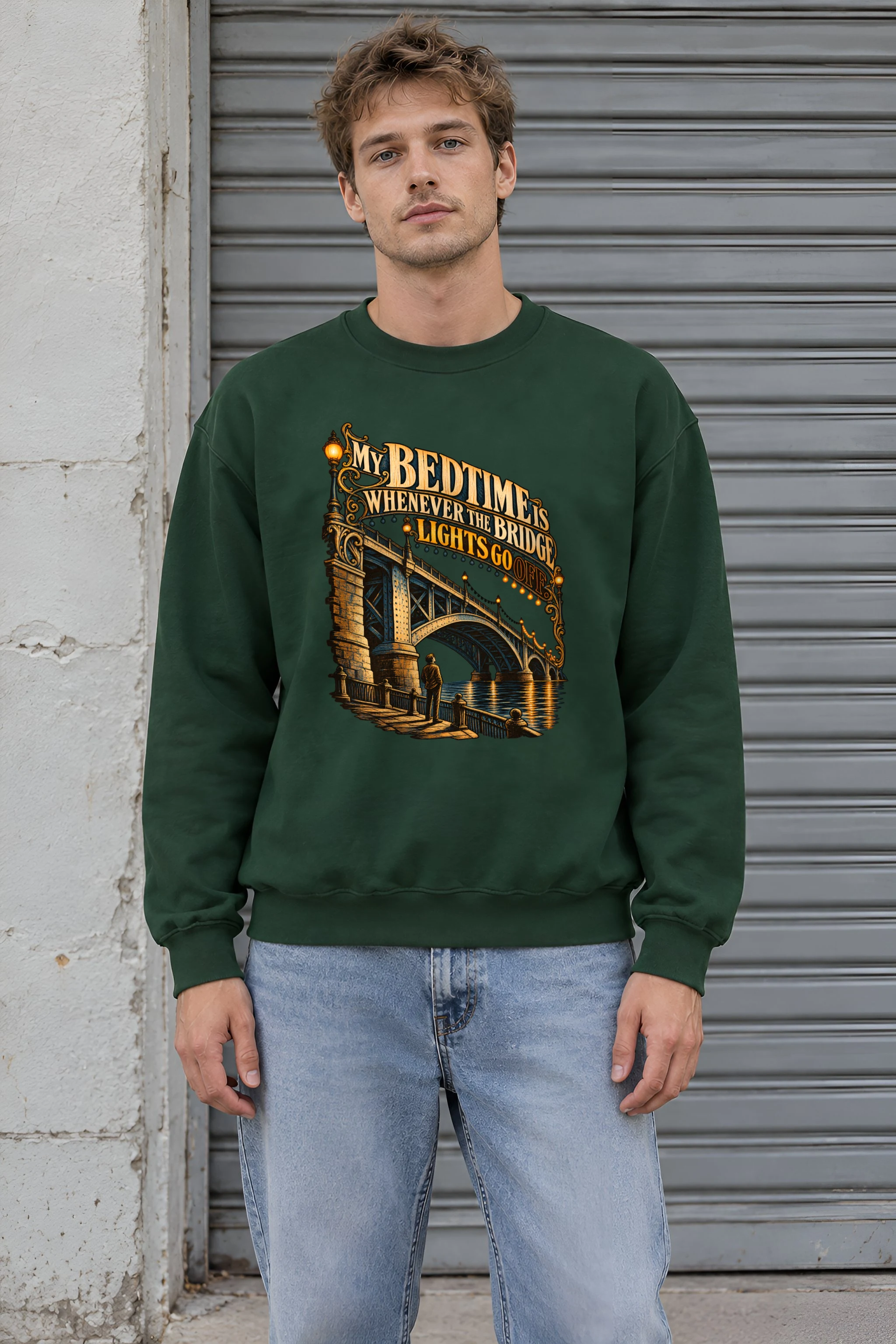 "Bridge Lights Bedtime" Unisex Crewneck Sweatshirt
