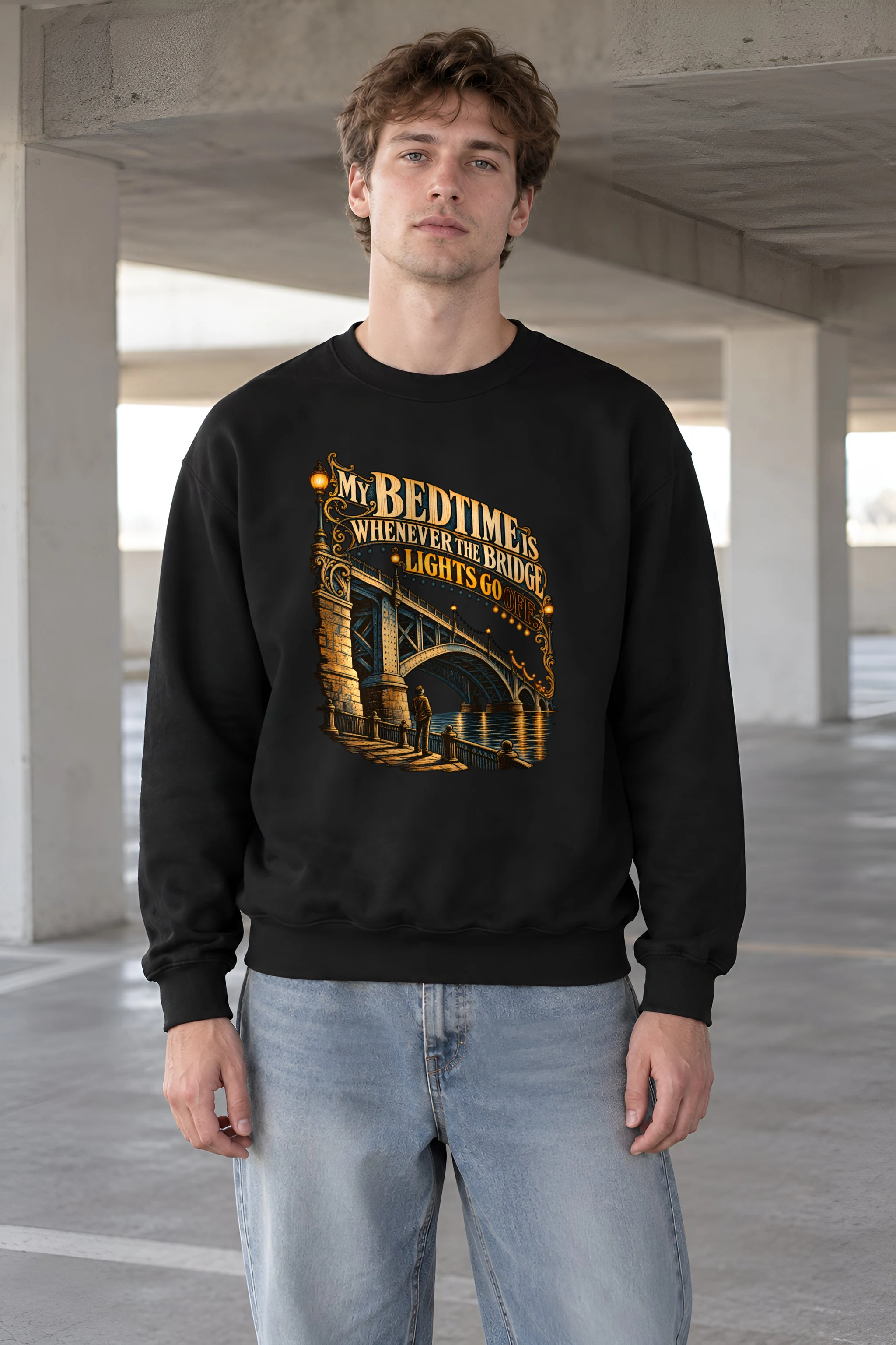 "Bridge Lights Bedtime" Unisex Crewneck Sweatshirt
