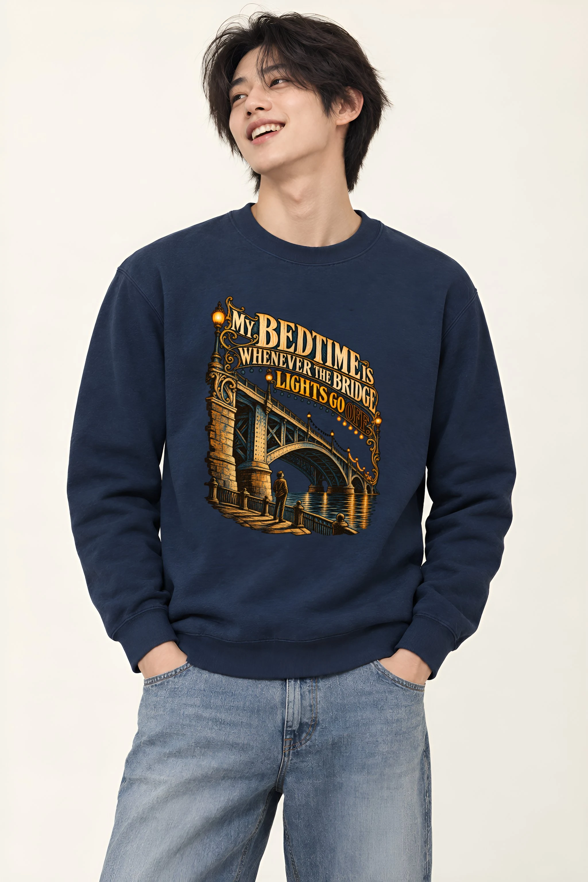 "Bridge Lights Bedtime" Unisex Crewneck Sweatshirt