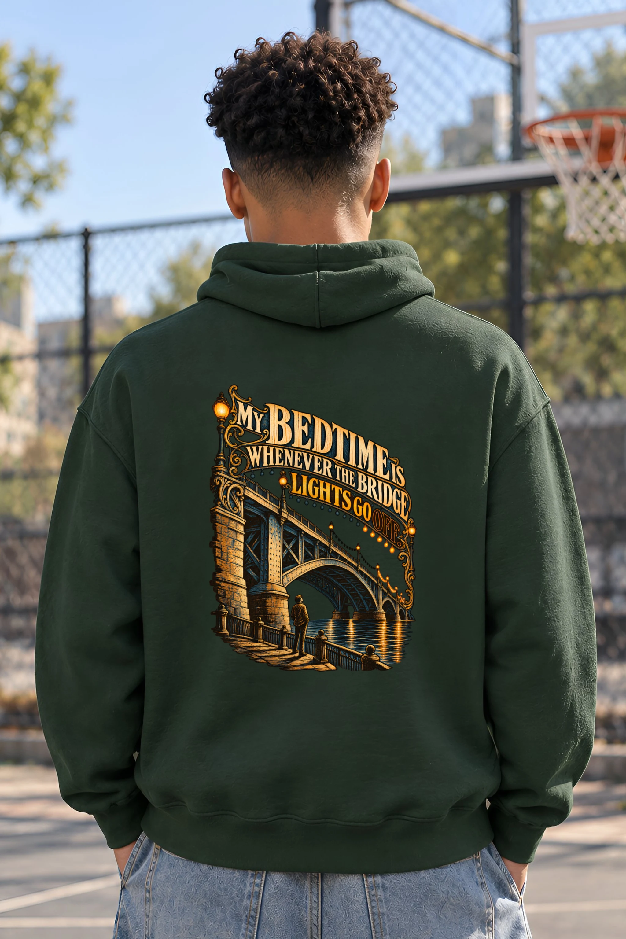 "Bridge Lights Bedtime" Unisex Pullover Hoodie