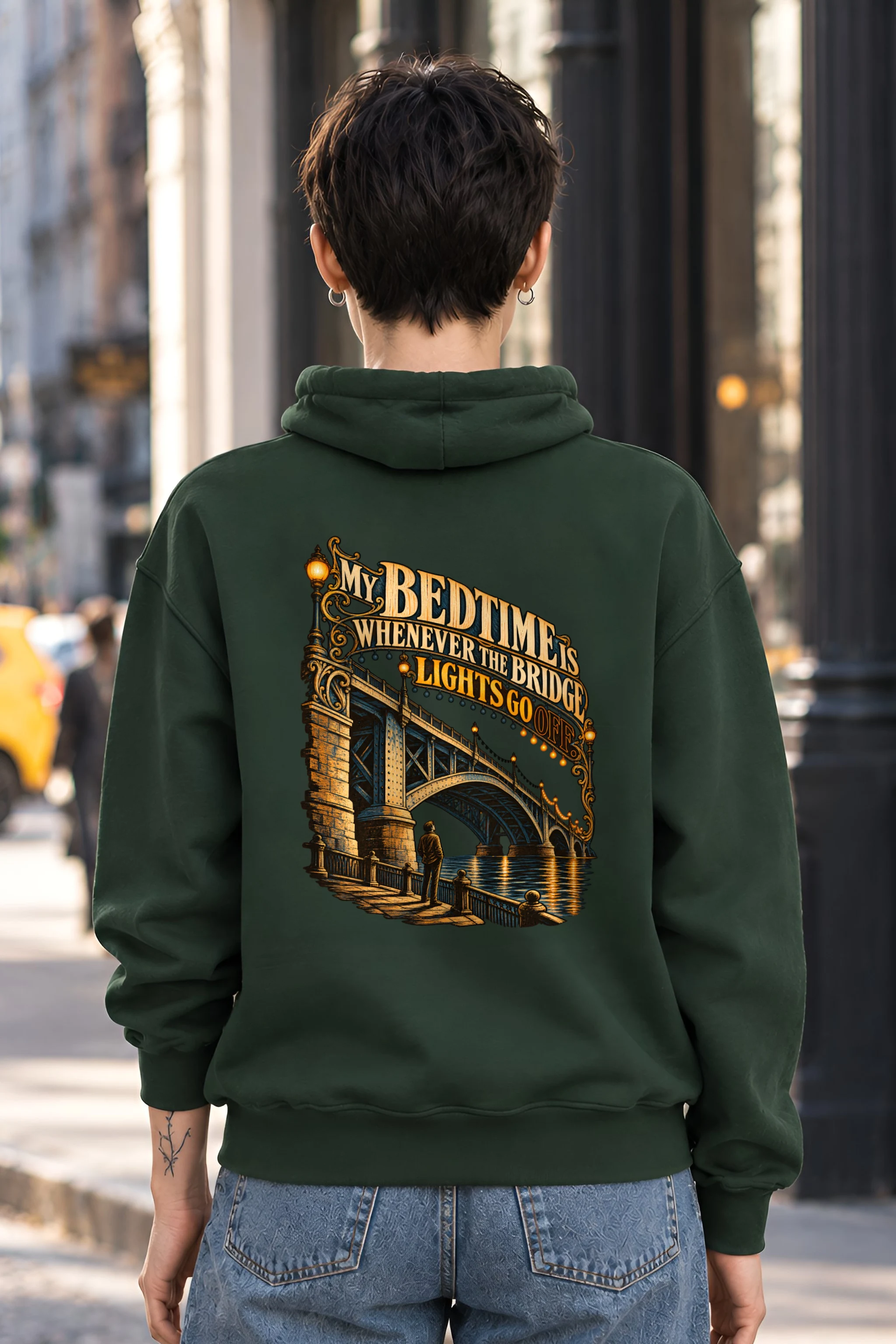"Bridge Lights Bedtime" Unisex Pullover Hoodie