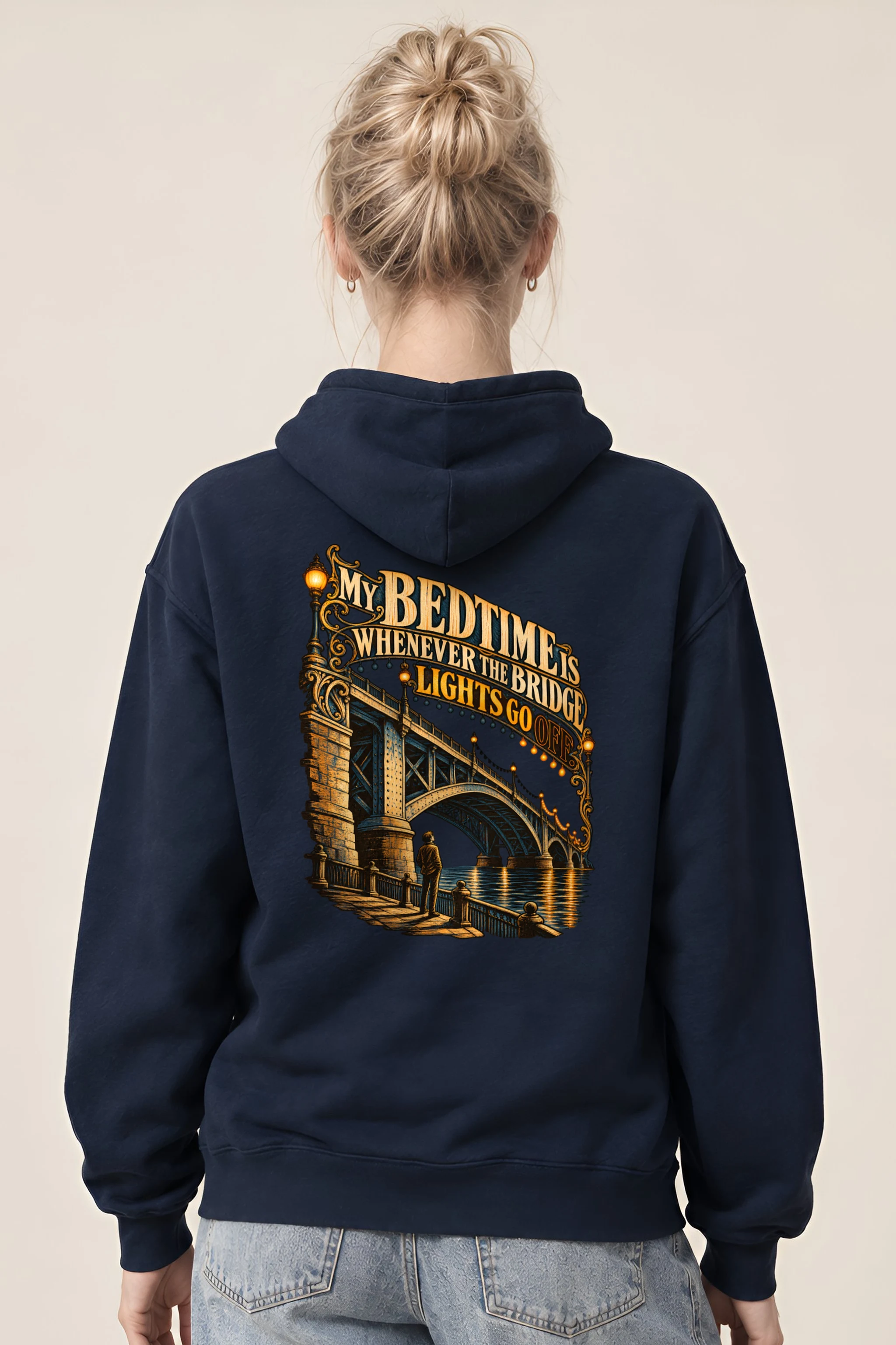 "Bridge Lights Bedtime" Unisex Pullover Hoodie