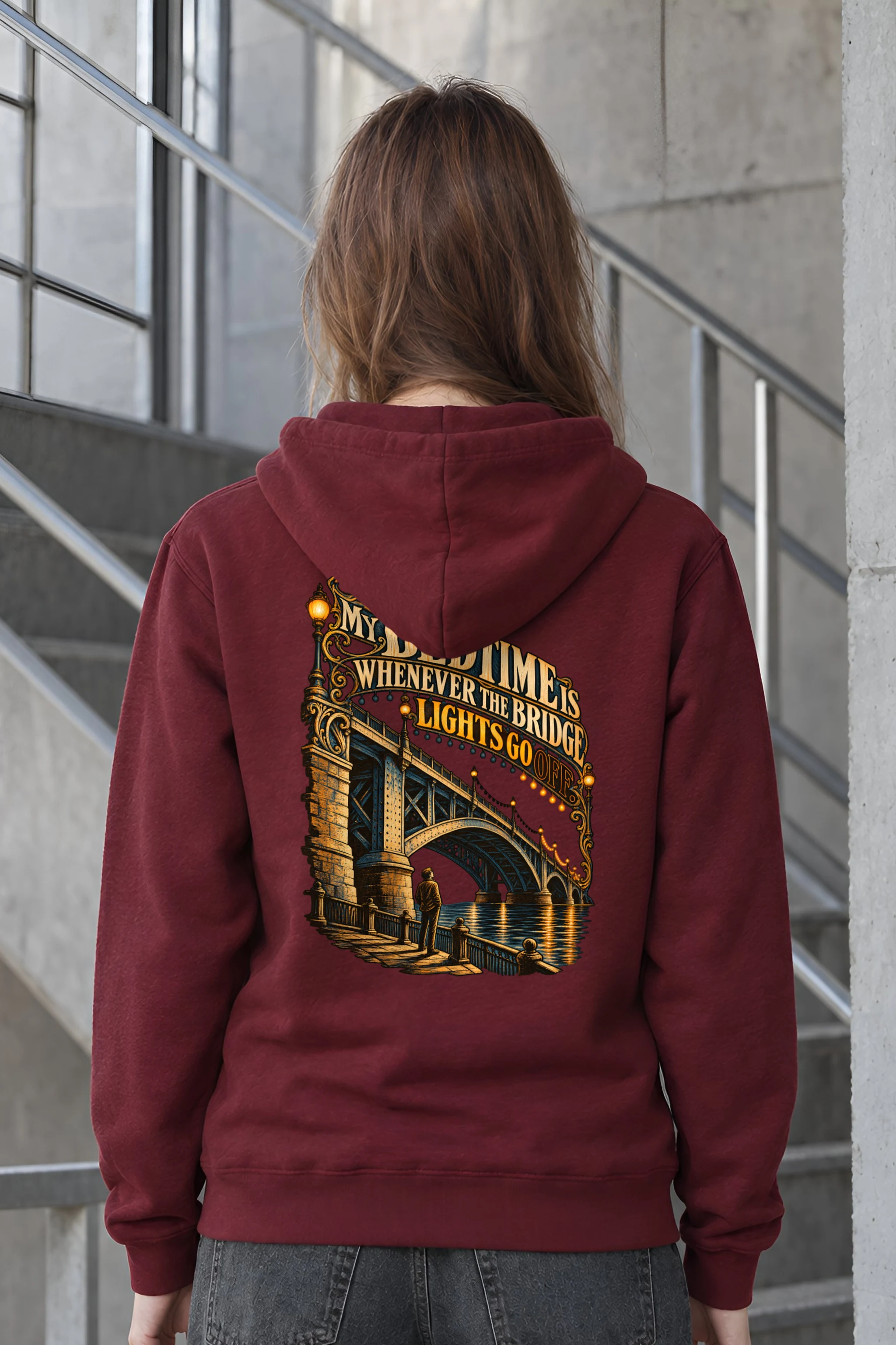 "Bridge Lights Bedtime" Unisex Pullover Hoodie