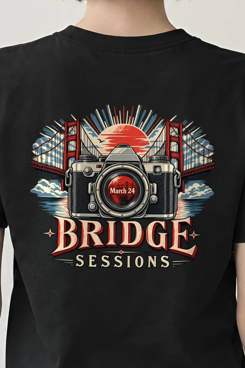 "Bridge Sessions" Heavyweight Unisex Crewneck T-shirt - the graphic up close