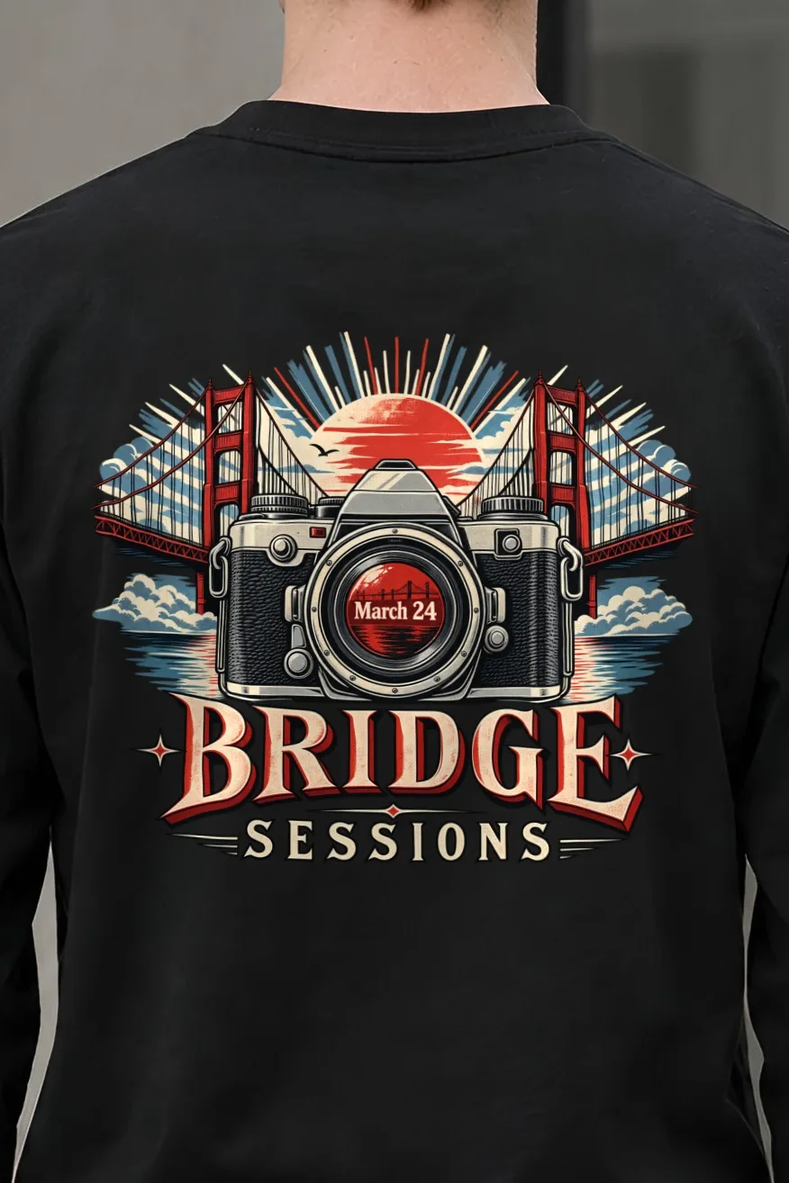 "Bridge Sessions" Unisex Longsleeve T-shirt - the graphic up close