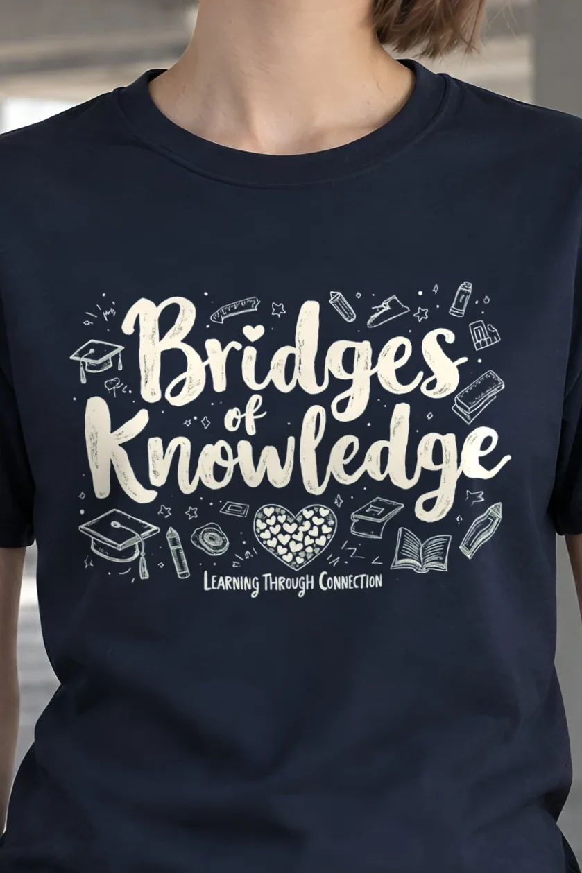 "Bridges Of Knowledge" Heavyweight Unisex Crewneck T-shirt - the graphic up close