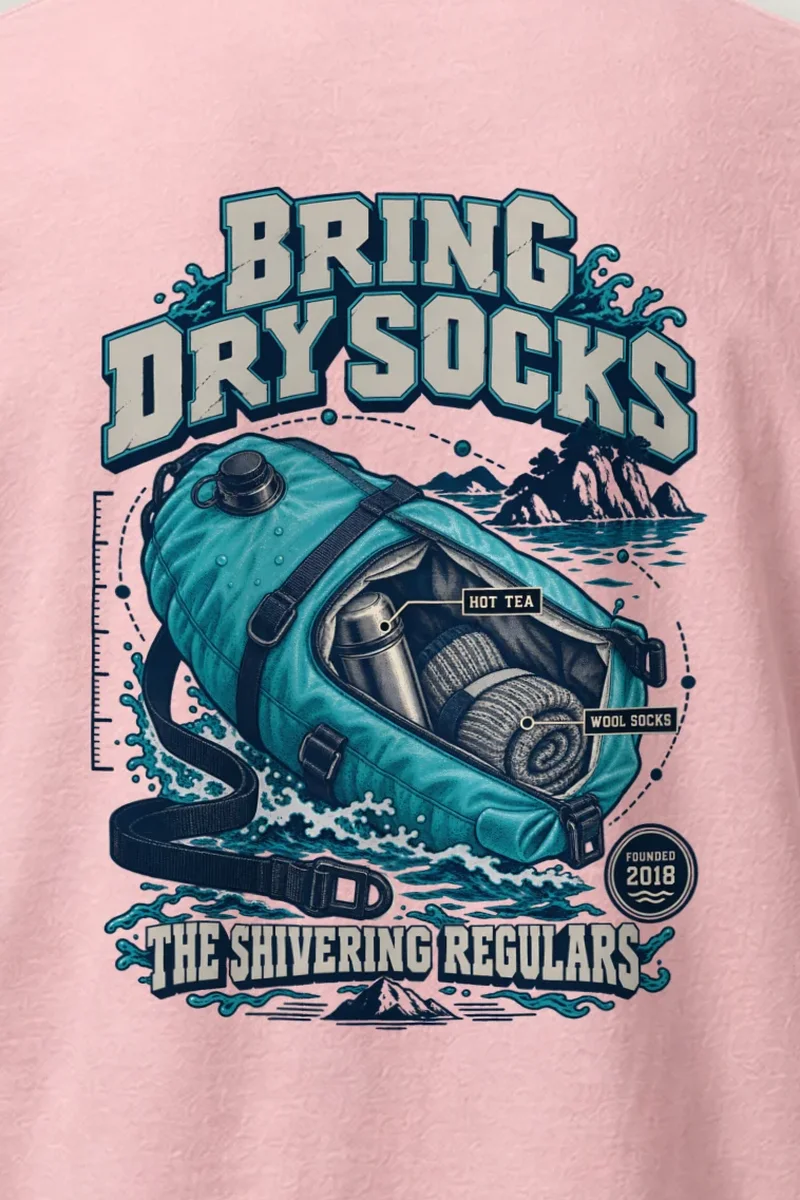 "Bring Dry Socks" Heavyweight Unisex Crewneck T-shirt - the graphic up close