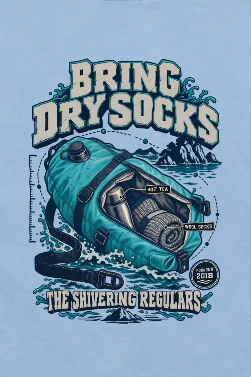"Bring Dry Socks" Unisex Longsleeve T-shirt - the graphic up close