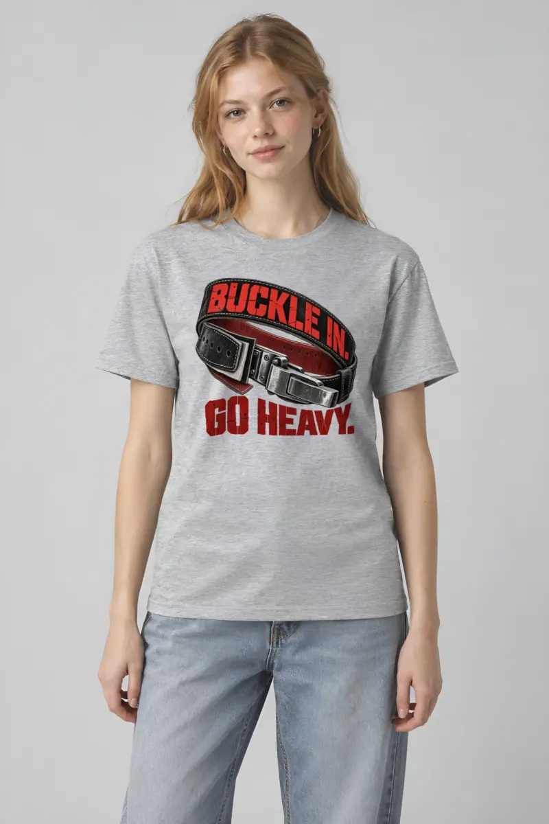 “Buckle In. Go Heavy.” Heavyweight Unisex Crewneck T-shirt