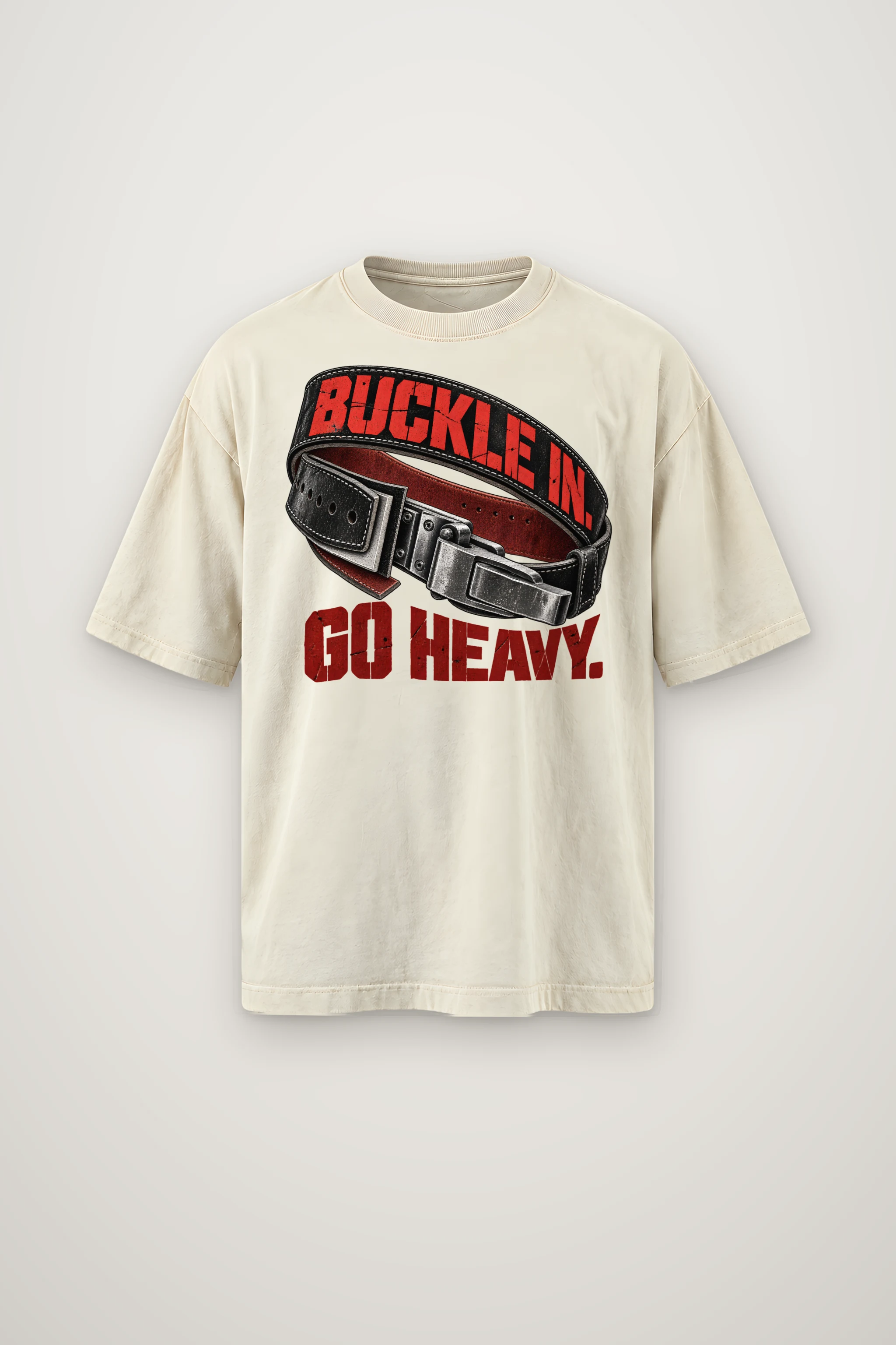 "Buckle In. Go Heavy." Men's Oversized Heavyweight Crewneck T-Shirt