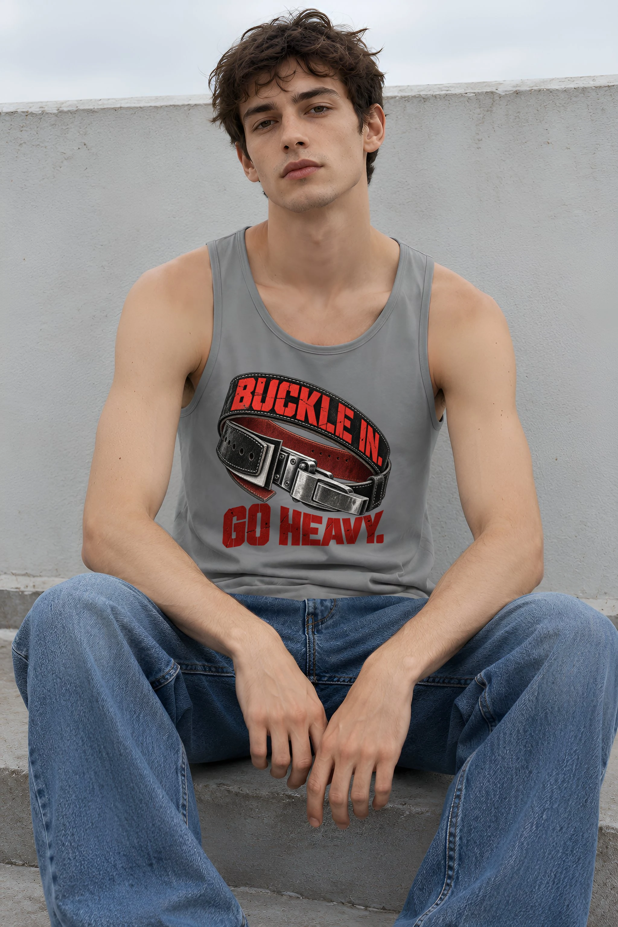 "Buckle In. Go Heavy." Unisex Jersey Tank