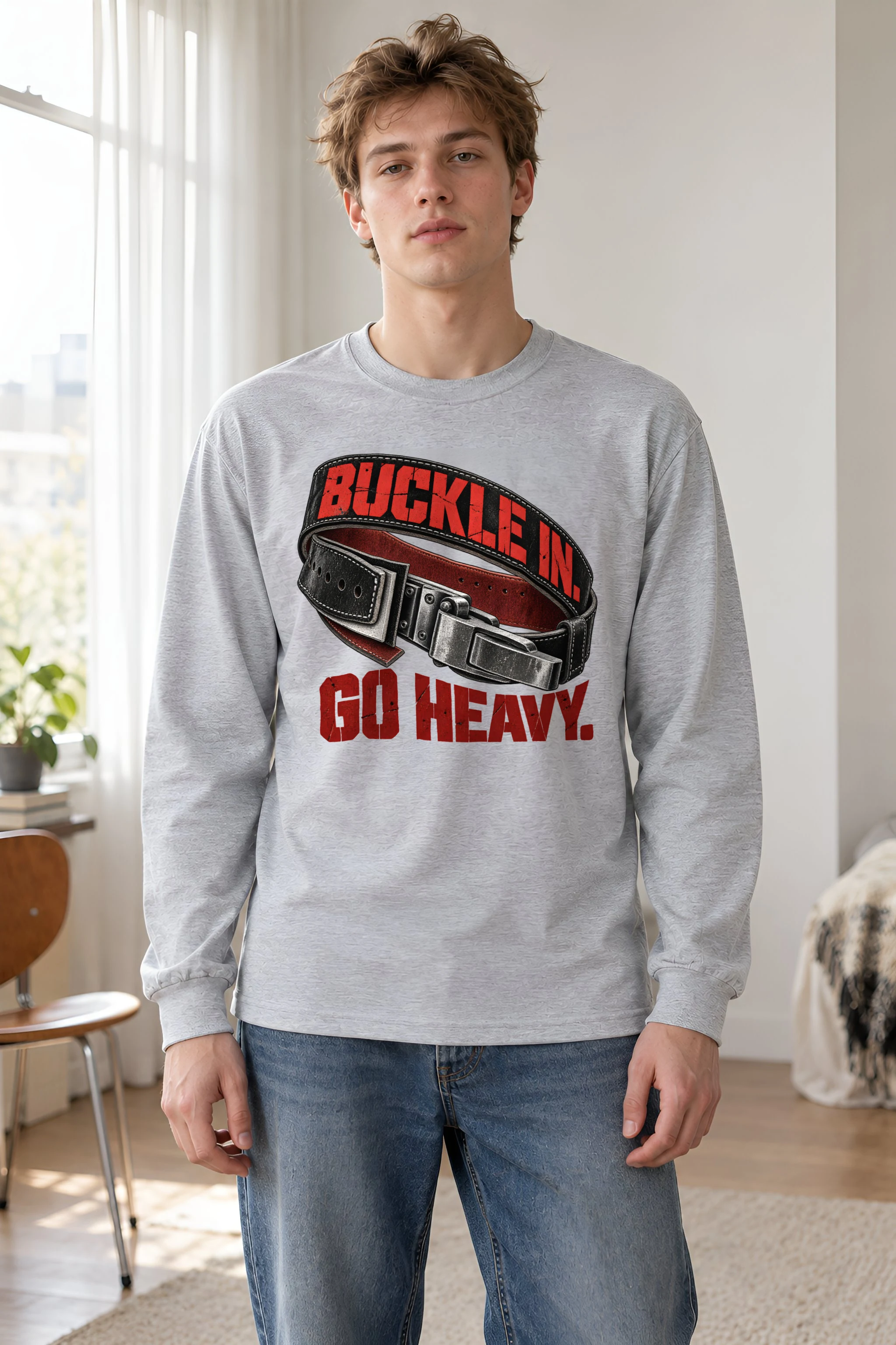 "Buckle In. Go Heavy." Unisex Longsleeve T-shirt