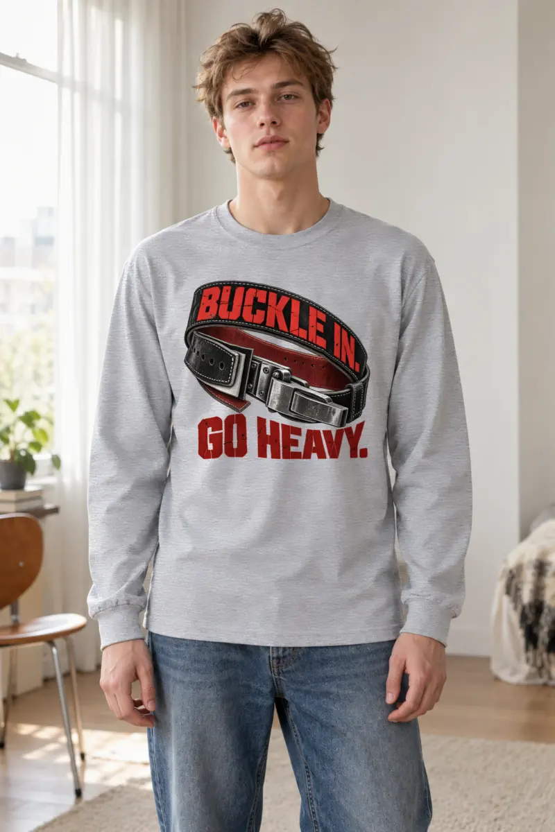 "Buckle In. Go Heavy." Unisex Longsleeve T-shirt