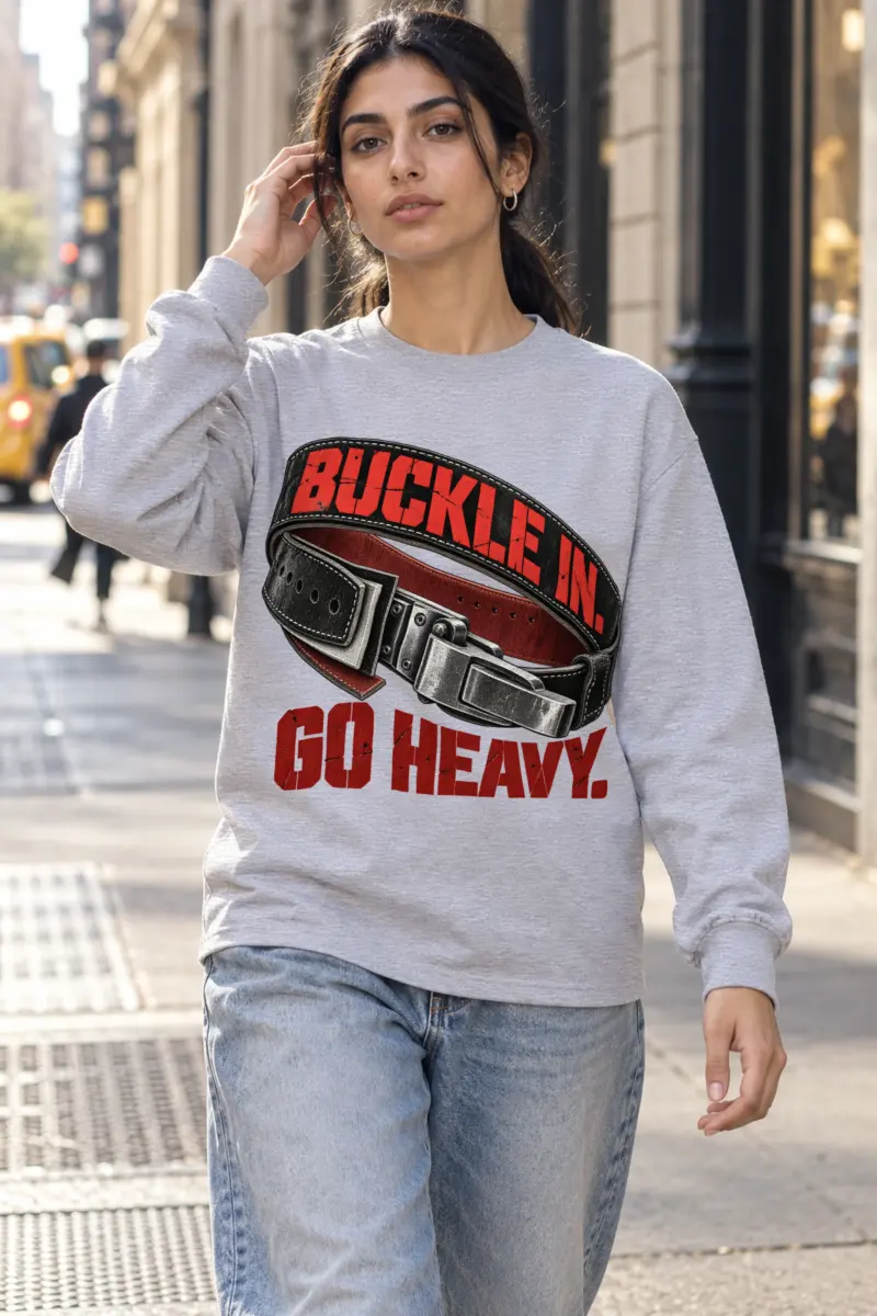 "Buckle In. Go Heavy." Unisex Longsleeve T-shirt