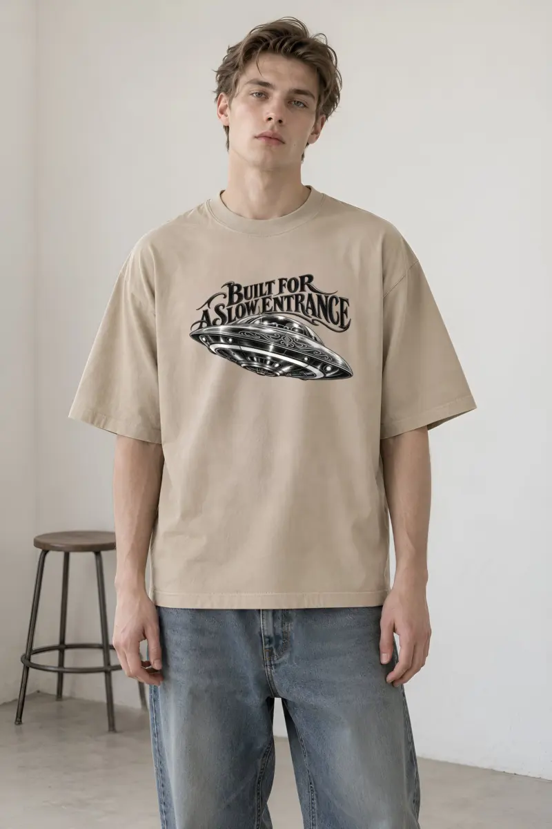 “Built for a Slow Entrance” Men’s Oversized Heavyweight Crewneck T-Shirt