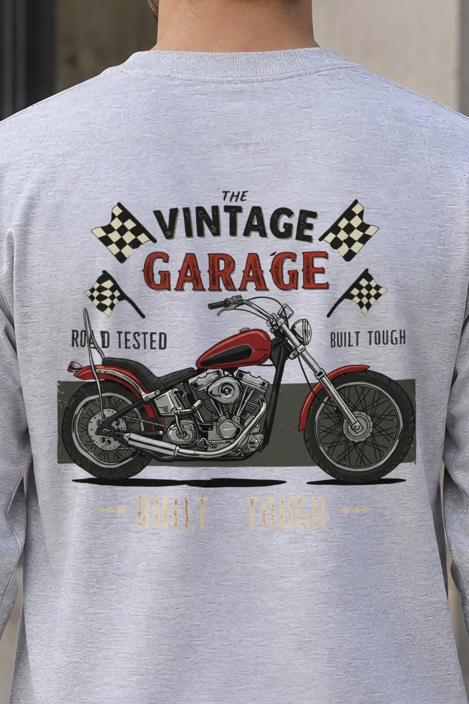 "Built Tough Road Tested" Unisex Longsleeve T-shirt - the graphic up close