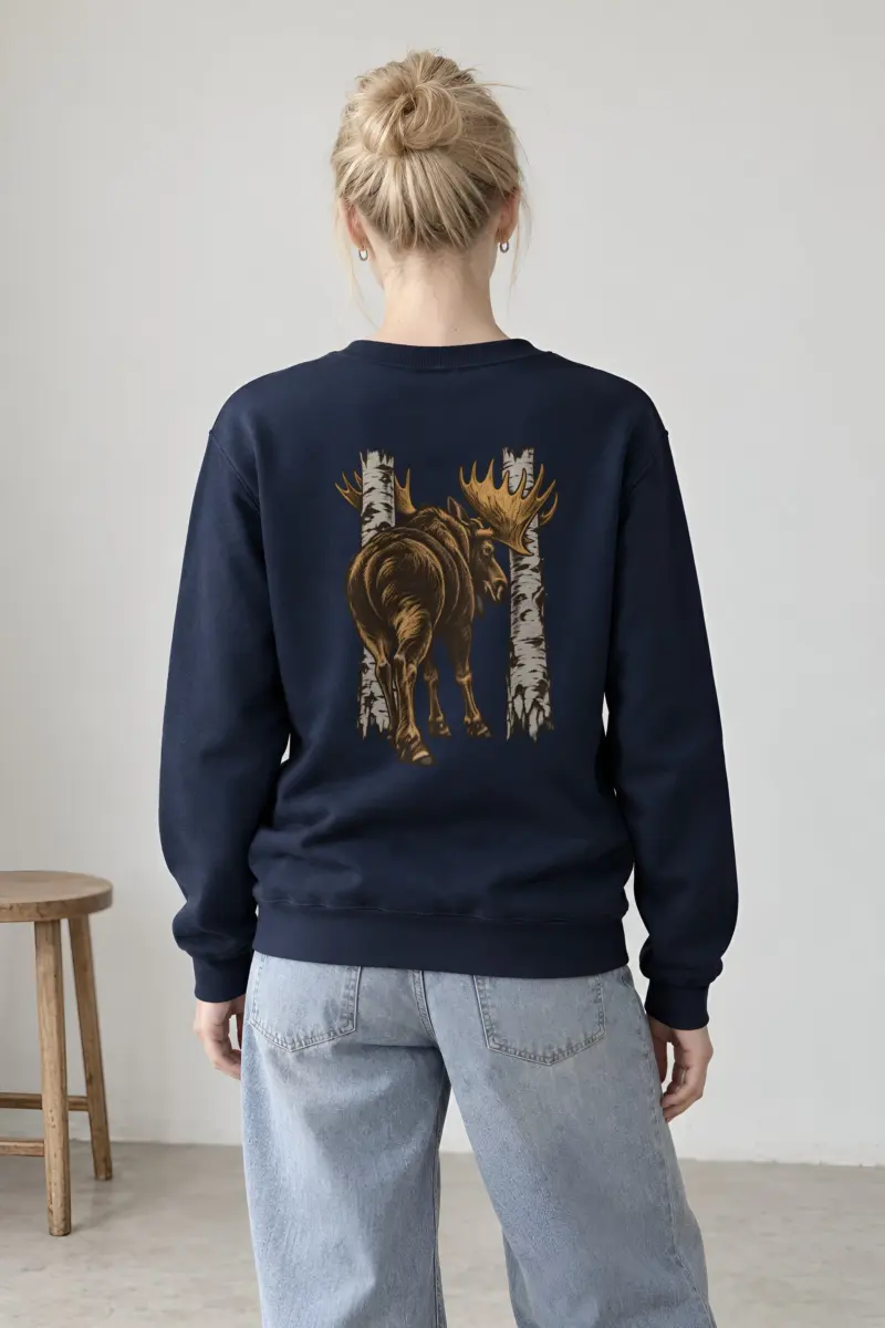 “Bull Moose Between Birches” Heavy Blend Unisex Crewneck Sweatshirt