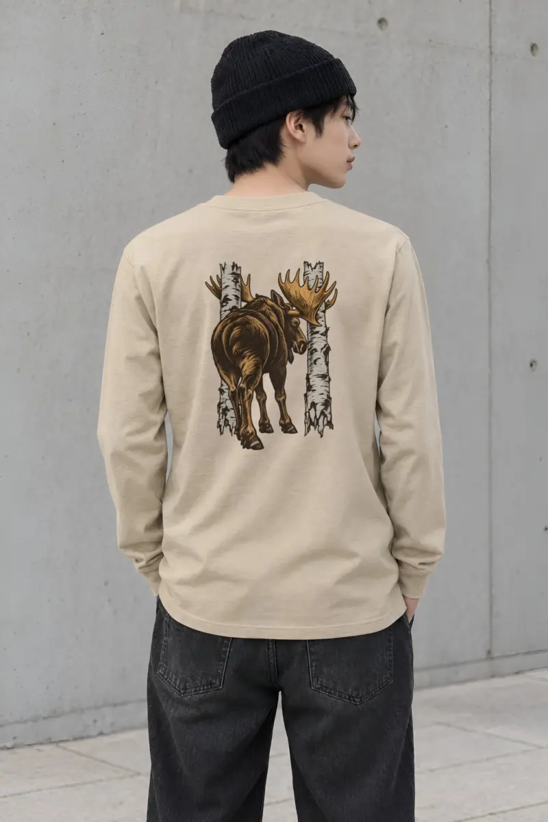 "Bull Moose Between Birches" Unisex Longsleeve T-shirt