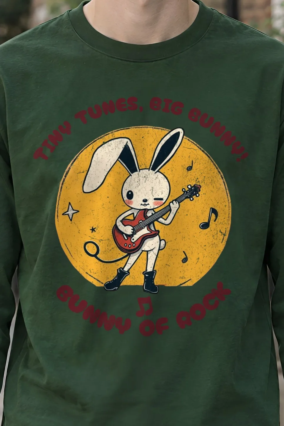 "Bunny of Rock" Unisex Longsleeve T-shirt - the graphic up close
