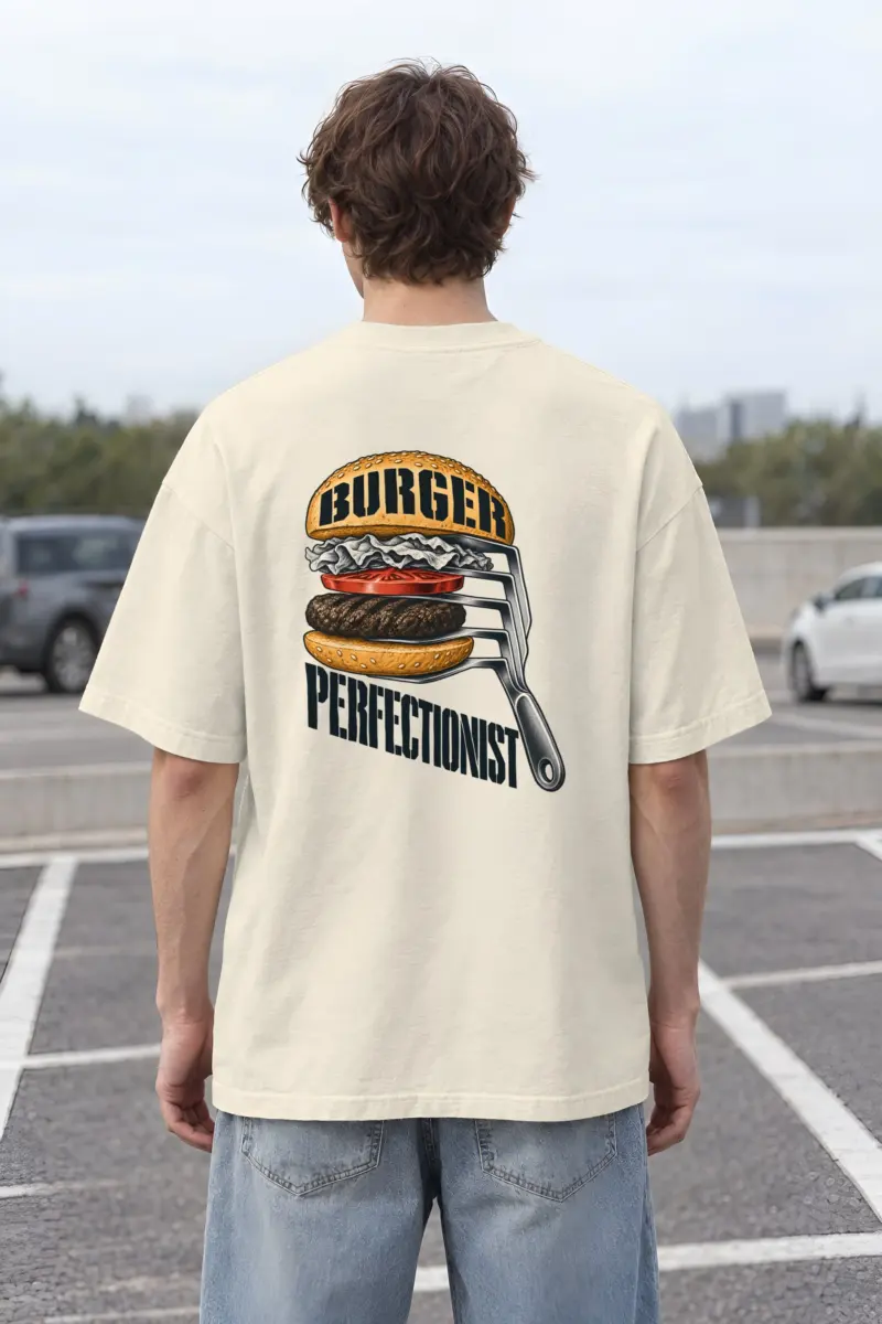 “Burger Perfectionist” Men’s Oversized Heavyweight Crewneck T-Shirt