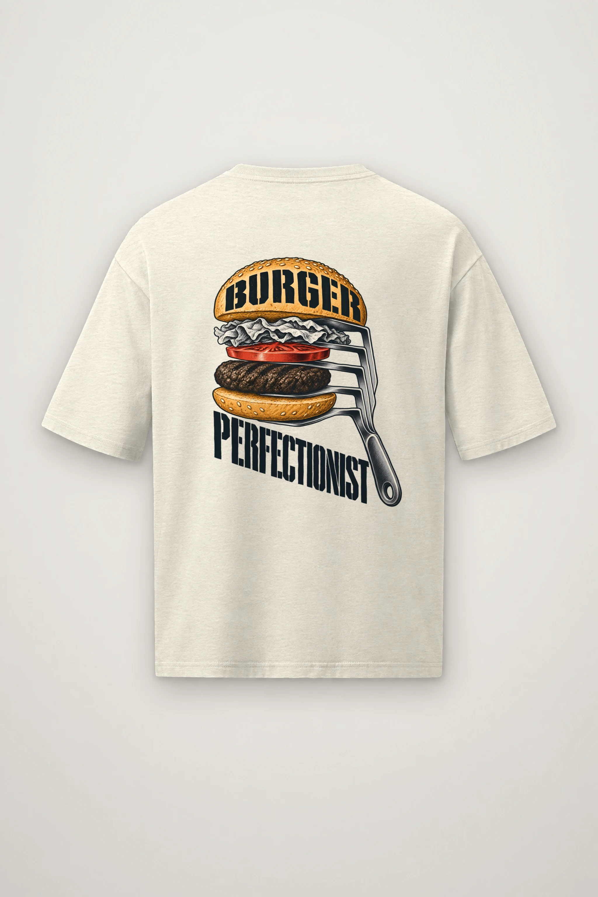 "Burger Perfectionist" Men's Oversized Heavyweight Crewneck T-Shirt