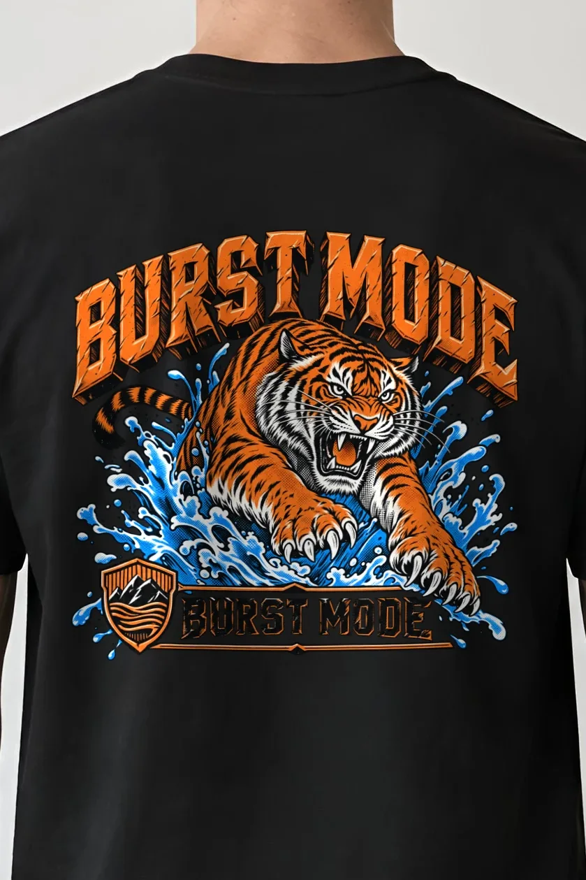 "Burst Mode" Heavyweight Unisex Crewneck T-shirt - the graphic up close