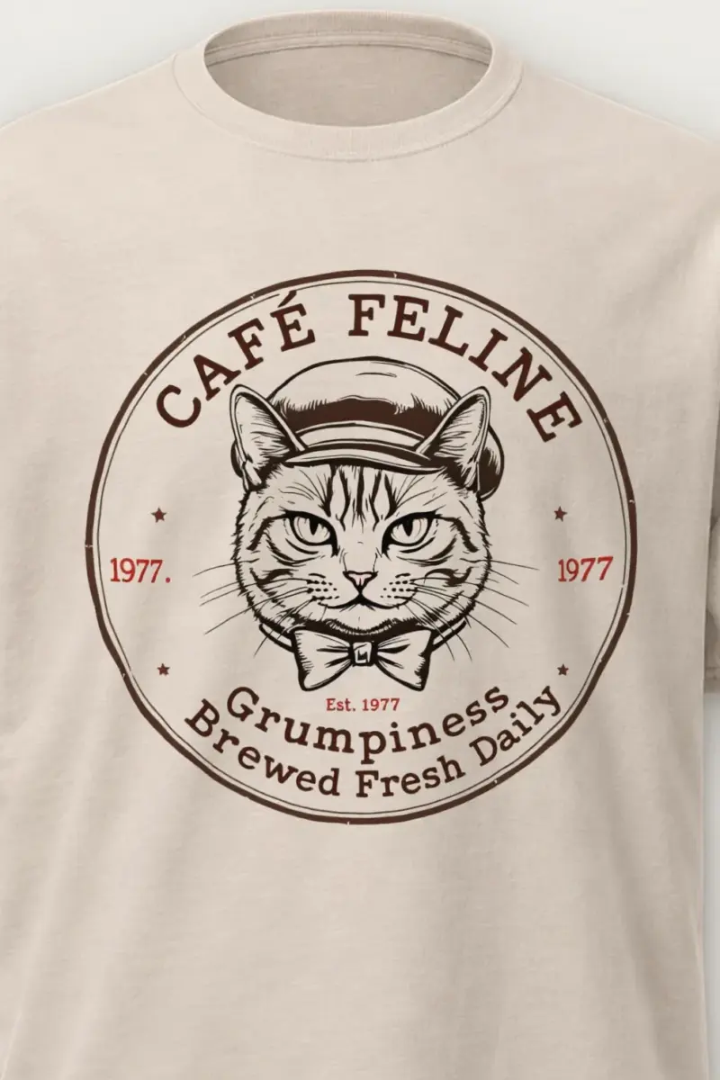 "Cafe Feline 1977" Heavyweight Unisex Crewneck T-shirt