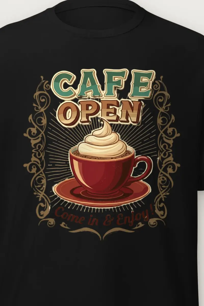 "Cafe Open" Heavyweight Unisex Crewneck T-shirt