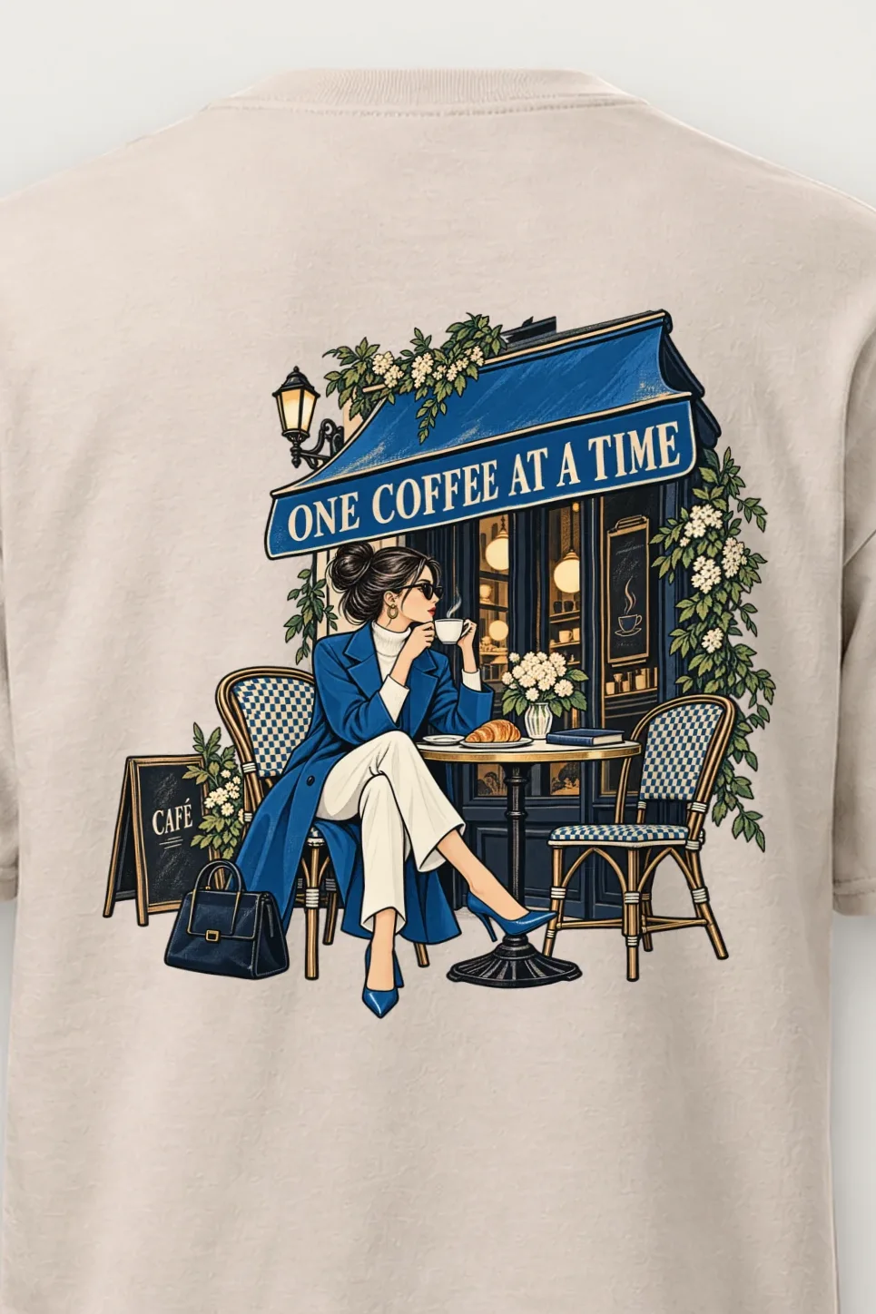 "Café Side Pause" Heavyweight Unisex Crewneck T-shirt