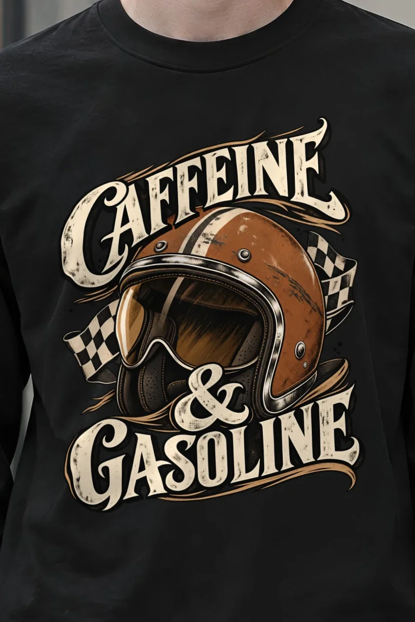 "Caffeine & Gasoline" Unisex Longsleeve T-shirt - the graphic up close