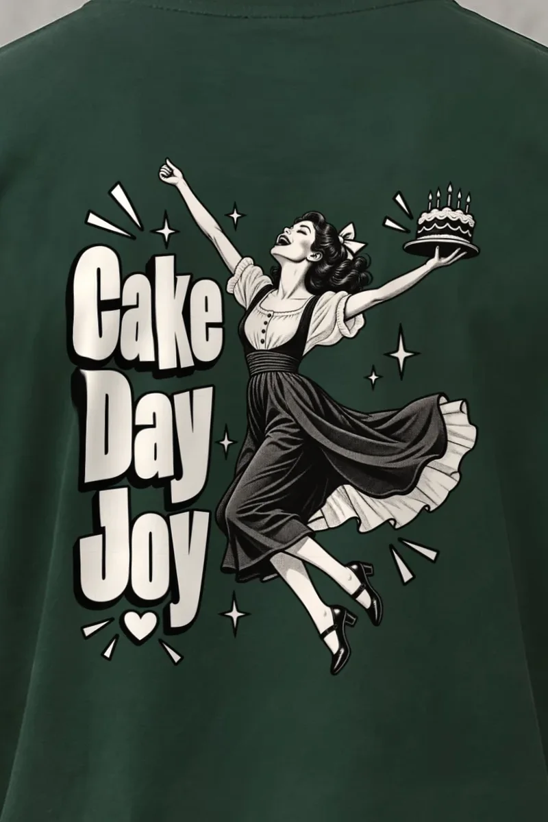 "Cake Day Joy" Heavyweight Unisex Crewneck T-shirt - the graphic up close
