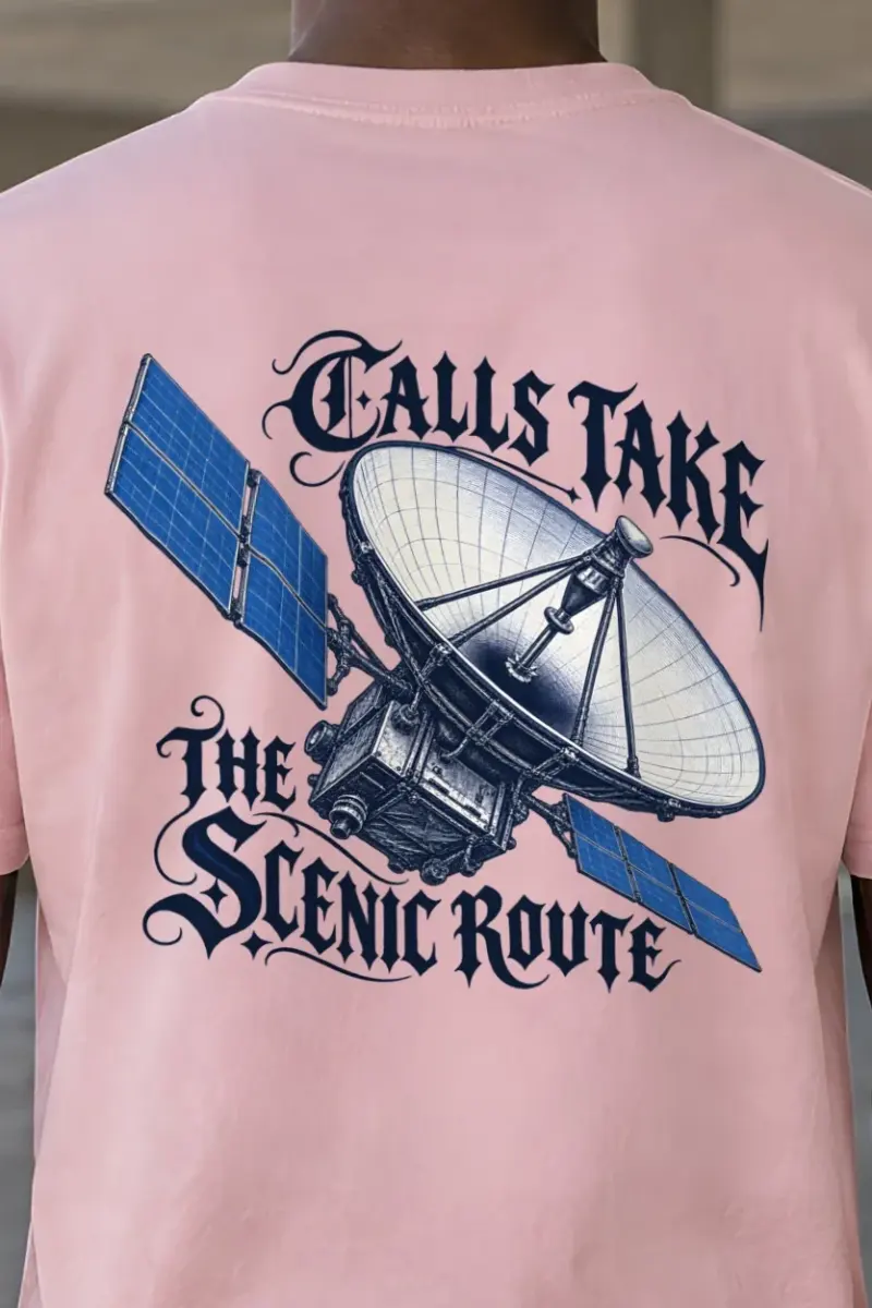"Calls Take the Scenic Route" Heavyweight Unisex Crewneck T-shirt - the graphic up close