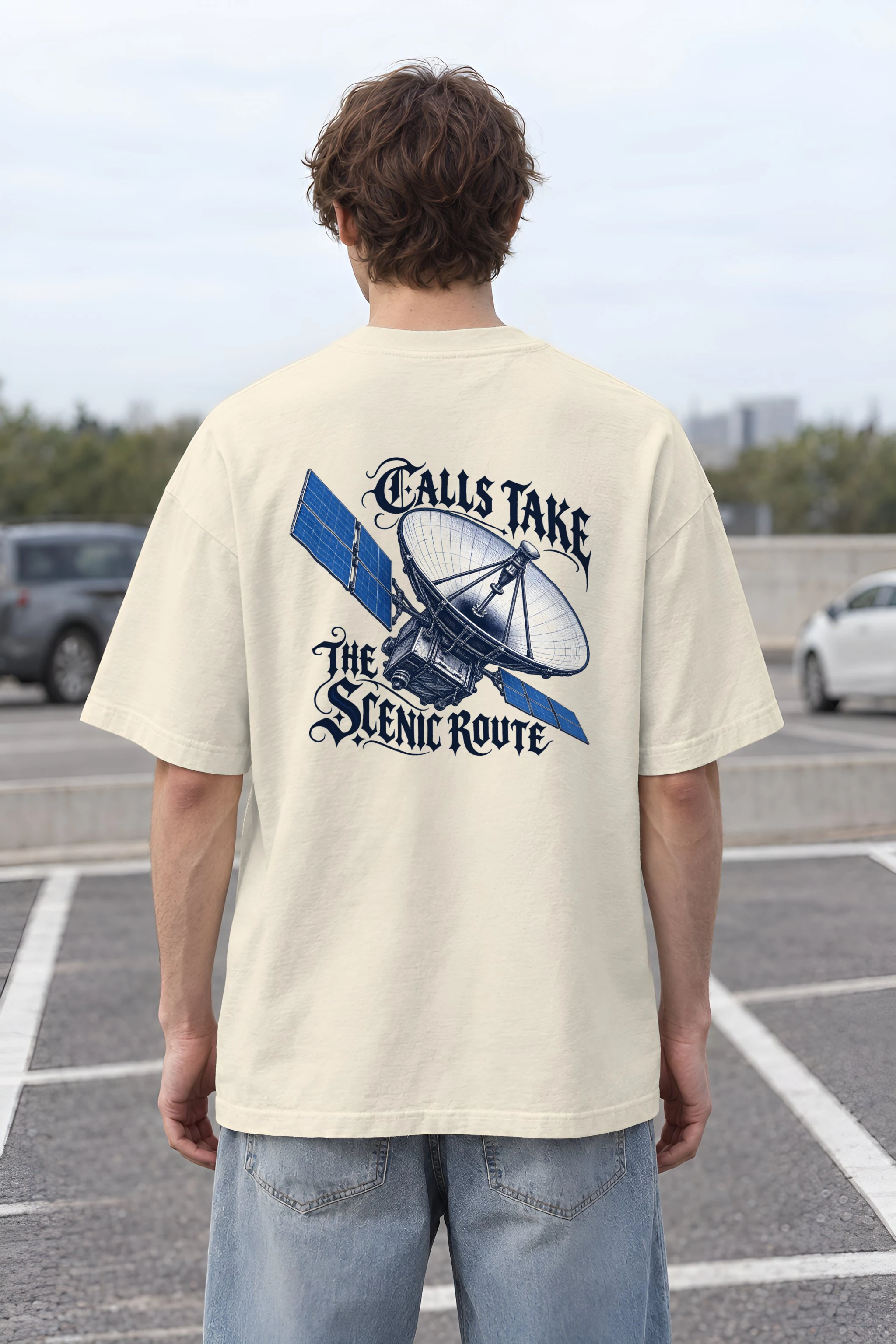 "Calls Take the Scenic Route" Men's Oversized Heavyweight Crewneck T-Shirt