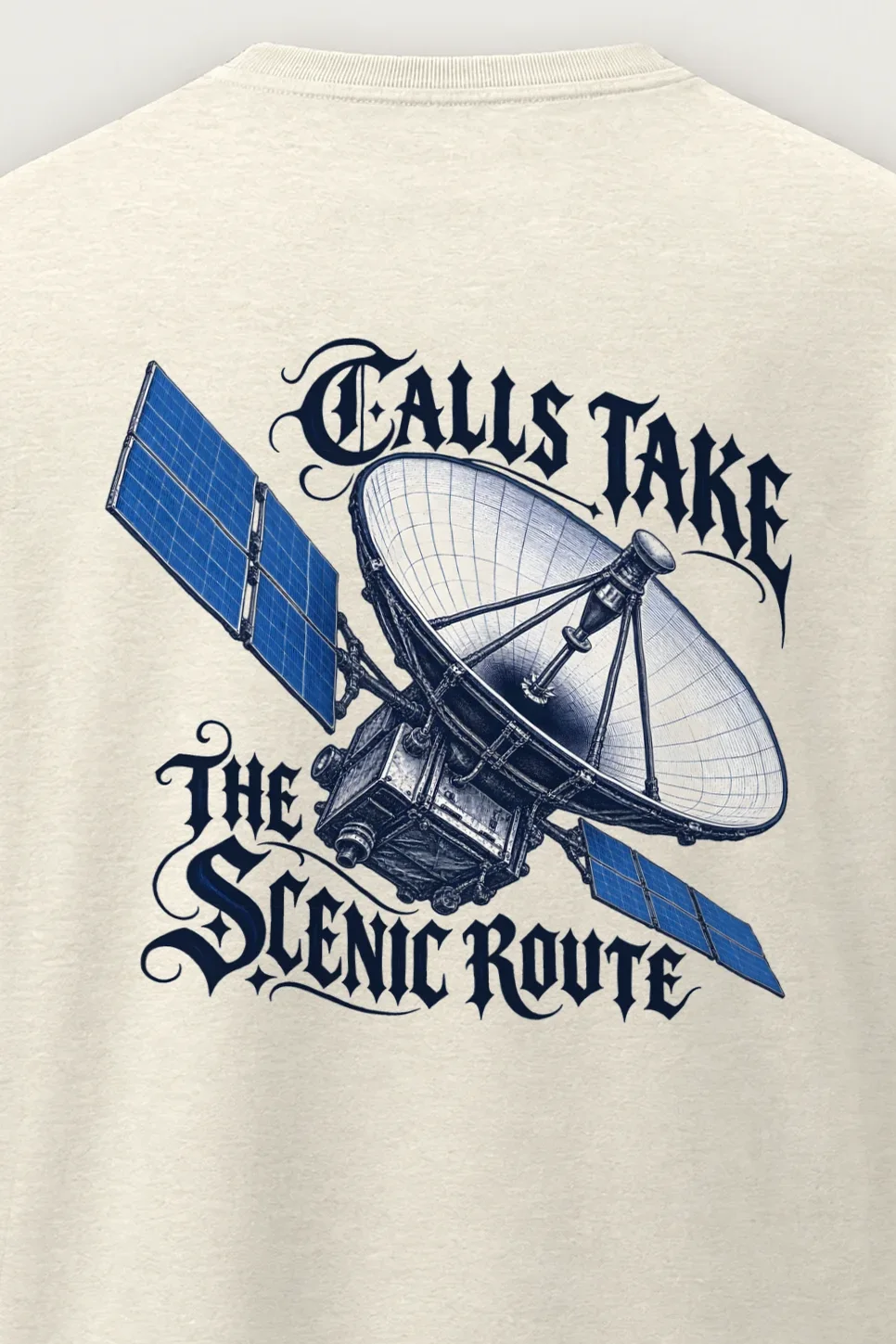 "Calls Take the Scenic Route" Men’s Oversized Heavyweight Crewneck T-Shirt - the graphic up close