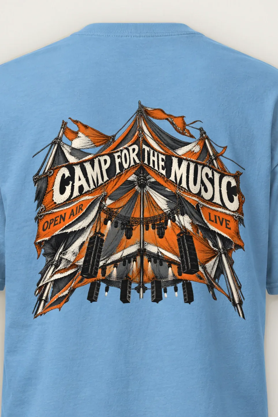 "Camp for the Music" Heavyweight Unisex Crewneck T-shirt - the graphic up close