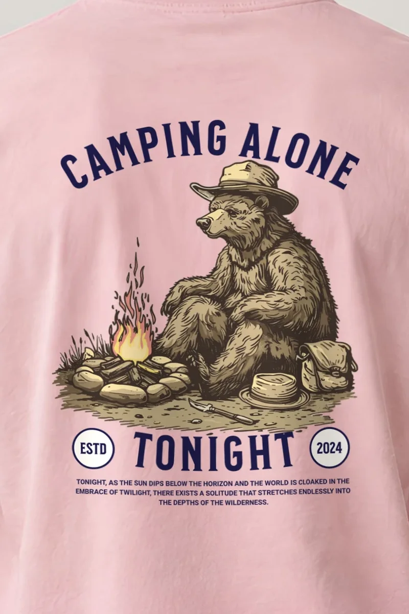 "Camping Alone Tonight" Heavyweight Unisex Crewneck T-shirt - the graphic up close