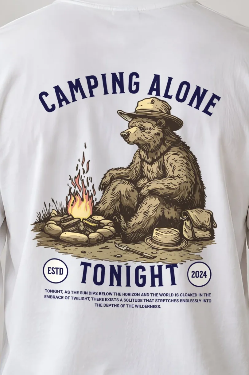 "Camping Alone Tonight" Unisex Longsleeve T-shirt - the graphic up close