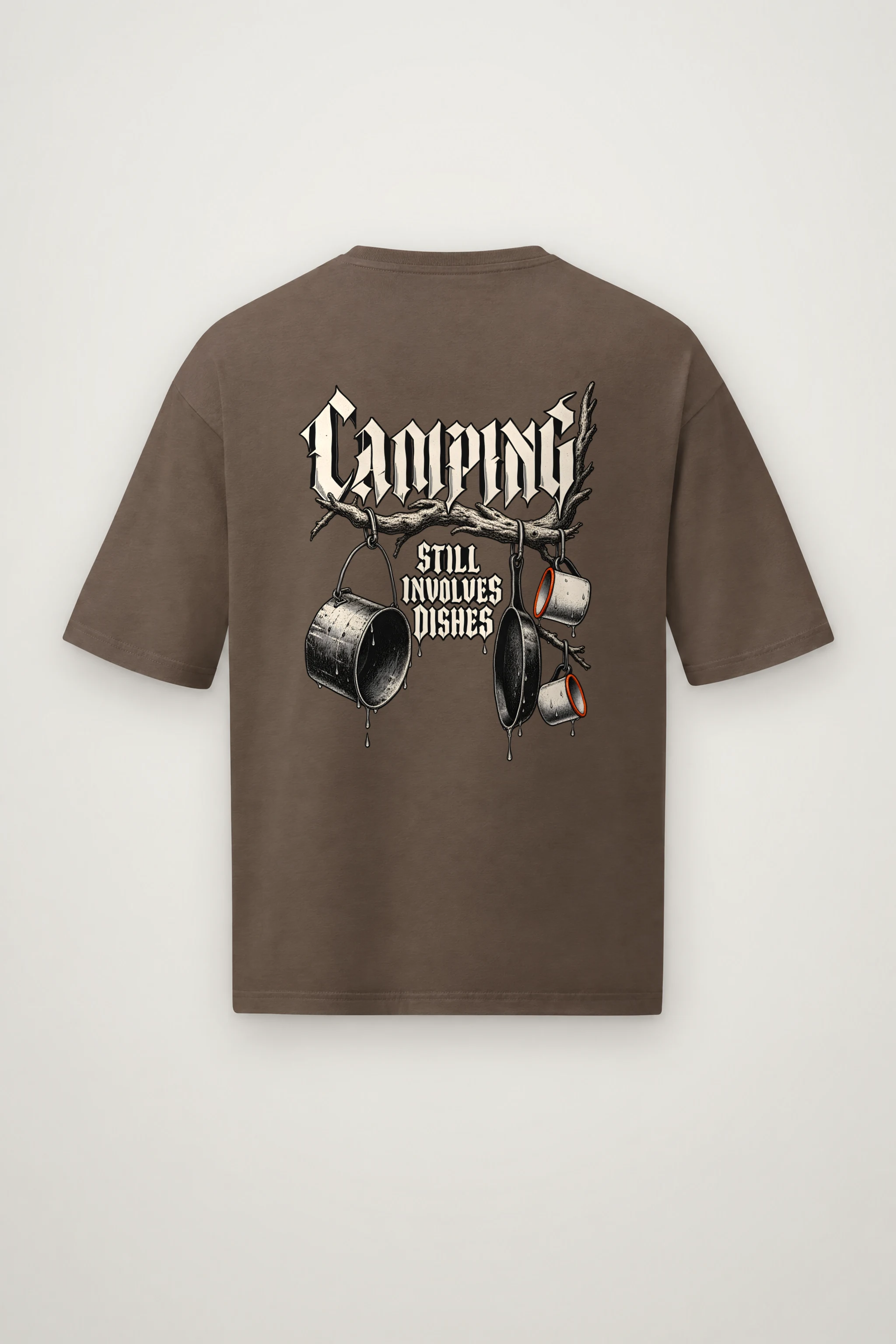 "Camping Still Involves Dishes" Men's Oversized Heavyweight Crewneck T-Shirt