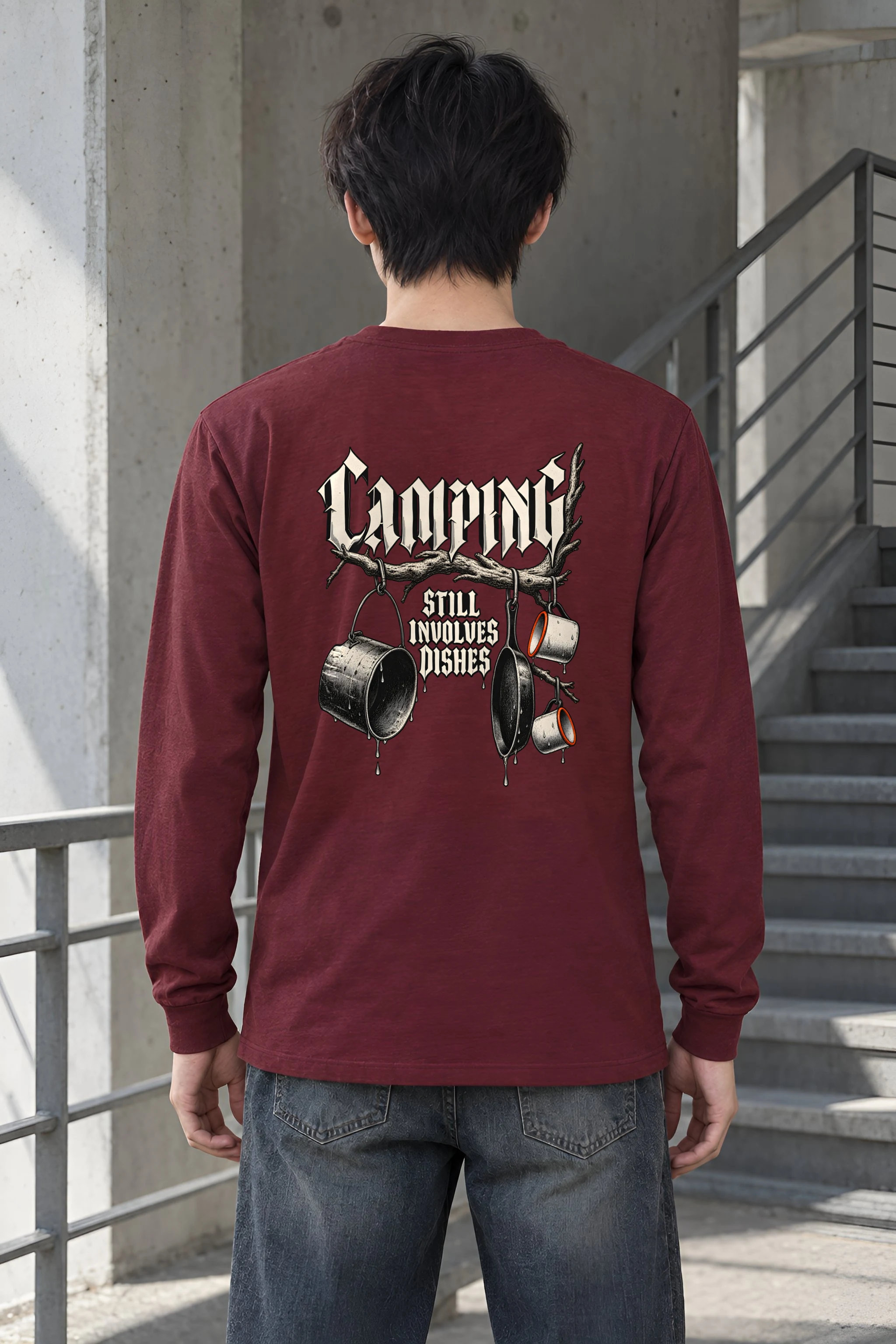 "Camping Still Involves Dishes" Unisex Longsleeve T-shirt