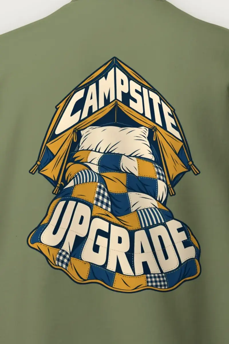 "Campsite Upgrade" Heavy Blend Unisex Crewneck Sweatshirt - the graphic up close